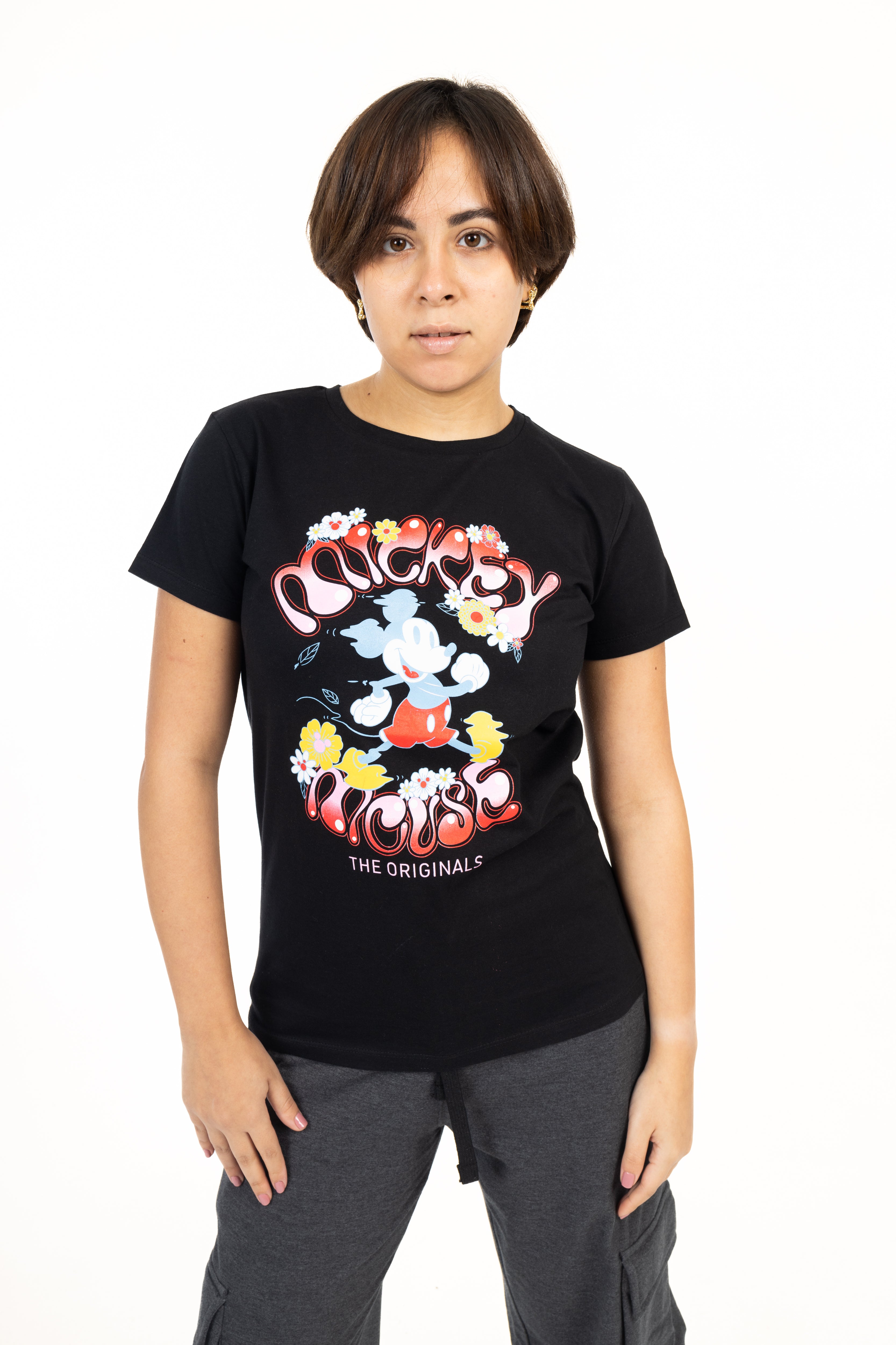 Women Graphic Tee Mickey and Flowers